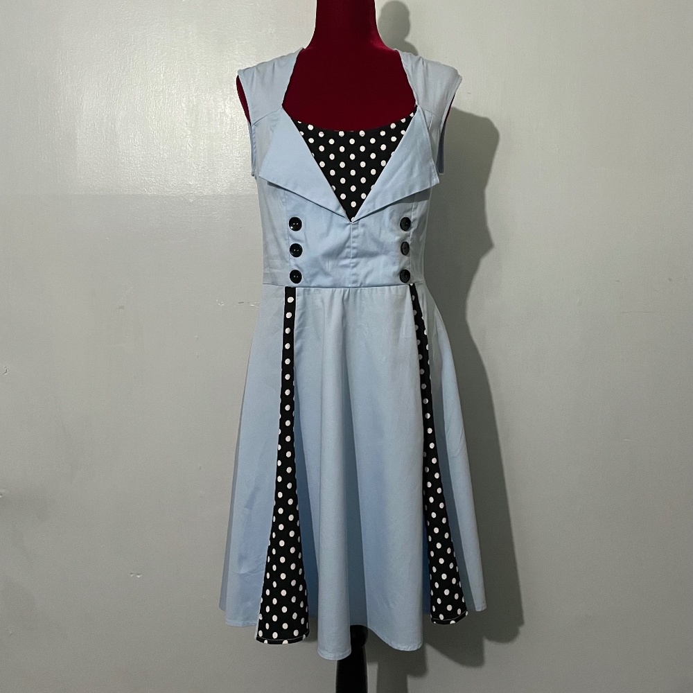 Sucrefas Light Blue Polka Dot Button-Accent Fit & Flare Dress Size XL US Size 10